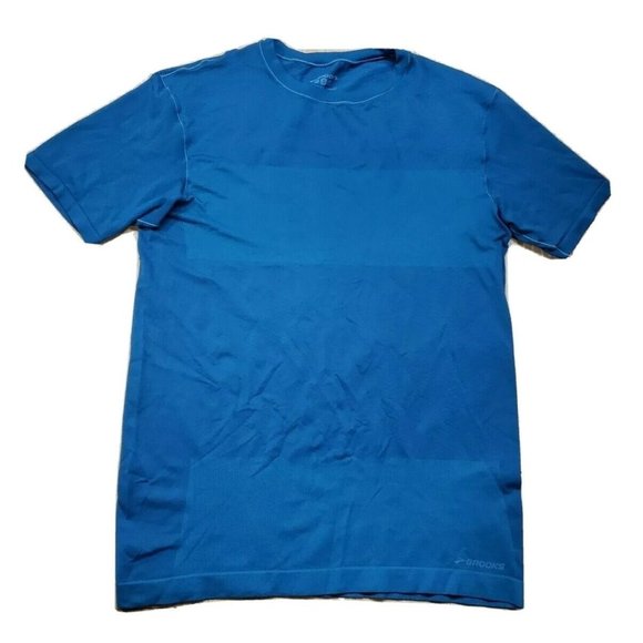 Brooks Men's Drilayer Performance Tech Short Sleeve Shirt Small Blue Stretch Gym - Picture 1 of 8